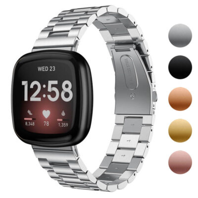 Stylish Everyday Bracelet for Fitbit Sense, featuring a sleek silver metal design. Perfect for enhancing your smartwatch with elegance and comfort. Available in multiple colors