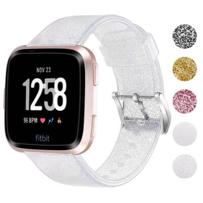 Glitter Jelly Strap for Fitbit Versa & Versa 2 offers a stylish, sparkling look. Perfect for adding a touch of glam to your fitness tracker. Available in multiple colors