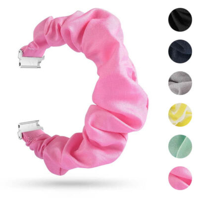 Elastic Scrunchie Band for Fitbit Versa & Versa 2 in pink. Stylish and comfortable, this adjustable watch strap adds a fun twist to your fitness accessory collection. Available in multiple colors