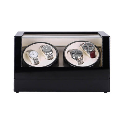 Piano Black & Ivory Winder for 4 Watches: Elegant watch winder with a sleek design, perfect for keeping your automatic watches wound and displayed beautifully. Ideal for watch enthusiasts