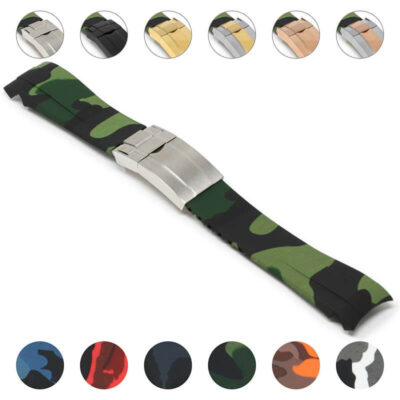 Fitted Camo Rubber Strap for Rolex, made from durable rubber, 20mm size. Perfect for adding a stylish, rugged touch to your watch. Explore our collection at Ele Straps!