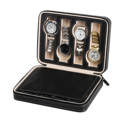 Stylish Black Watch Travel Case for 8 Watches. Perfect for storing and protecting your timepieces, this sleek accessory combines elegance with functionality