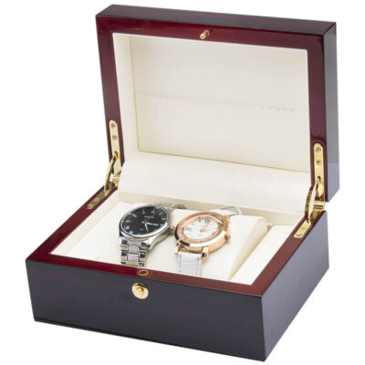 Elegant wood watch box for 2 watches, perfect for storing and displaying your timepieces. Ideal for watch enthusiasts and collectors. Shop now at Ele Straps for premium accessories!