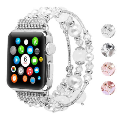 Elegance Bracelet for Apple Watch features a stylish design with sparkling beads and pearls. Available in 38mm, 40mm, and 41mm sizes, it adds a touch of sophistication to your wrist