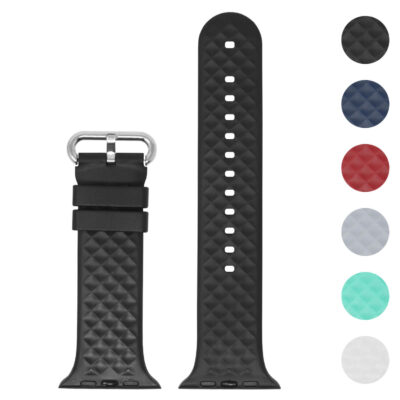 GeoGrip Active Band for Apple Watch features a textured black design, available in 42mm, 44mm, and 45mm sizes. Perfect for an active lifestyle, it combines style and durability