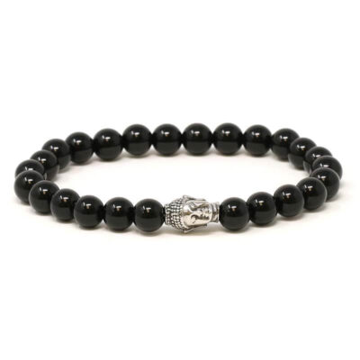 Elegant Black Tiger’s Eye Bracelet featuring a silver Buddha charm, available in sizes L, M, and S. A stylish accessory that adds a touch of sophistication to any outfit