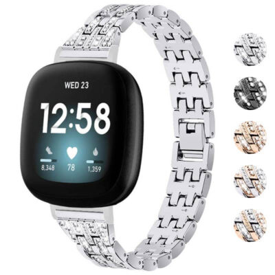 Elegant Pave Bracelet for Fitbit Sense, featuring a stylish silver design with sparkling accents. Upgrade your fitness tracker with this chic watch band for any occasion