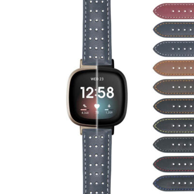 DASSARI Perforated Leather Racing Strap for Fitbit Sense, featuring a stylish design with breathable perforations, available in various colors for a personalized look