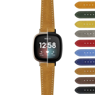 Stitched Suede Strap for Fitbit Sense in a stylish tan color. Enhance your smartwatch with this comfortable, durable strap. Available in various colors to match your style