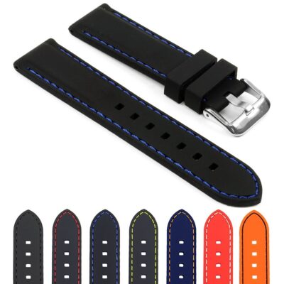 22mm Rubber Smart Watch Strap with stylish stitching, perfect for enhancing your watch's look. Durable and comfortable, ideal for daily wear. Shop now at Ele Straps!