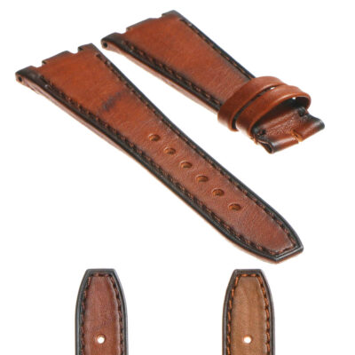 DASSARI Antique Leather Strap for Audemars Piguet Royal Oak Offshore in rich brown leather, available in 27mm and 28mm sizes, featuring elegant stitching and a classic design