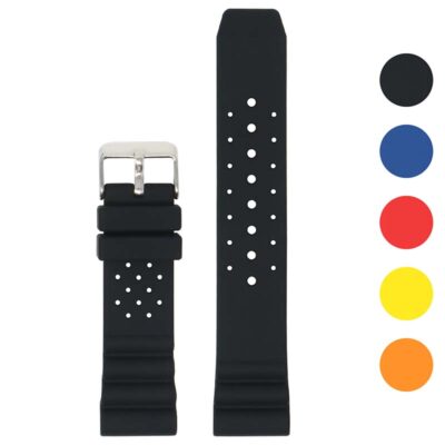 Shop the Perforated Rubber Strap for Seiko Diver at Ele Straps. Available in 20mm, 22mm, and 24mm sizes, this durable rubber strap combines style and comfort for your watch