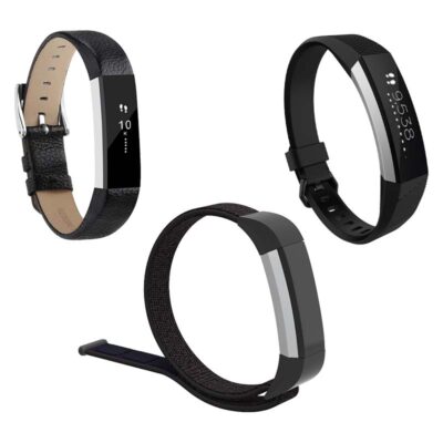 Men's Strap Bundle for Fitbit Alta & Alta HR features three stylish watch bands: sleek black silicone, classic leather, and a versatile woven strap. Perfect for any occasion!