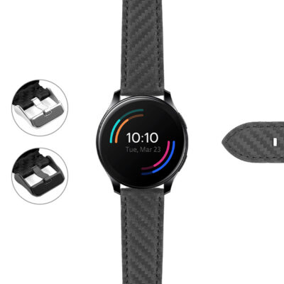 DASSARI Carbon Fiber Strap for OnePlus Watch, featuring a sleek black design, enhances your smartwatch with durability and style. Perfect for everyday wear and easy to install