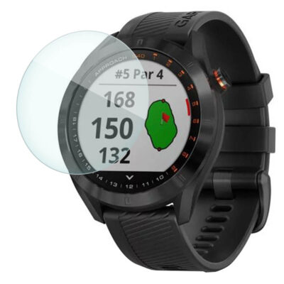 Screen protector for Garmin Approach S40, showcasing a clear shield over the watch display, designed to protect the screen from scratches and damage while maintaining visibility