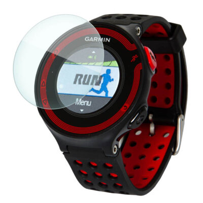 Screen protector designed for Garmin Forerunner 220, showcasing a clear, durable film that fits perfectly over the watch face to prevent scratches and damage