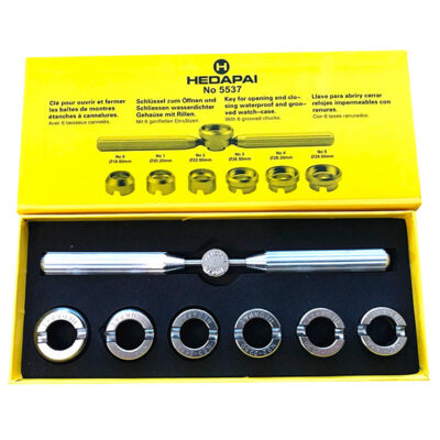 5537 Watch Case Opening Key & Dies set for easy watch repairs, featuring multiple dies and a sturdy handle. Perfect for watch enthusiasts and professionals. Shop now at Ele Straps