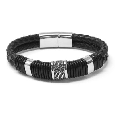 Stylish Leather Rope & Steel Bracelet with Silver Clasp, available in sizes L, M, S, and XL. Perfect for adding a modern touch to any outfit. Shop high-quality accessories at Ele Straps