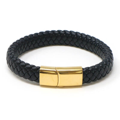 Wide Plaited Leather Bracelet with Gold Clasp, available in sizes S, M, L, and XL. Elevate your style with this elegant accessory from Ele Straps. Perfect for any occasion!