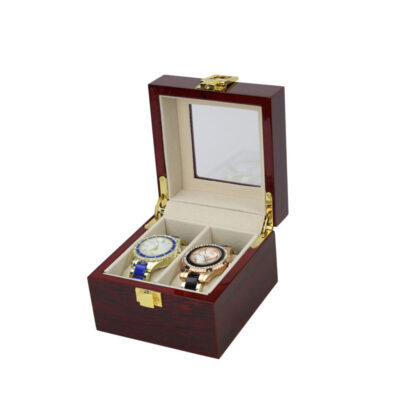 Elegant Windowed Wood Watch Box for 2 Watches, perfect for storing and displaying your favorite timepieces. Ideal for watch enthusiasts and accessory organization