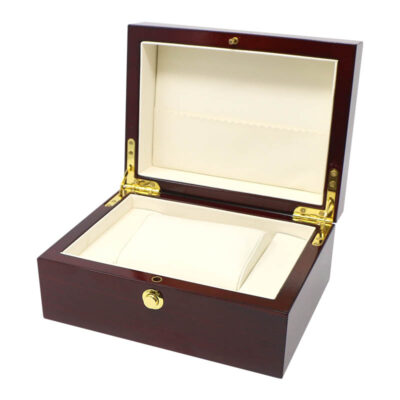 Cherry Red Stained Watch Box for 2 Watches. Elegant storage solution with a luxurious finish and soft interior, perfect for keeping your watch bands and accessories organized