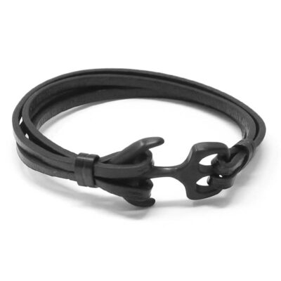 Stylish Leather Bracelet with a Matte Black Anchor Clasp, available in sizes S, M, L, and XL. Perfect for adding a nautical touch to your accessory collection