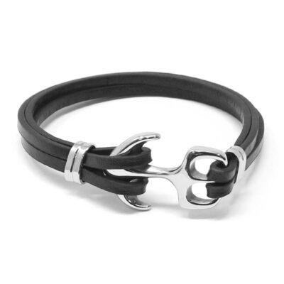 Stylish leather bracelet featuring a sleek silver anchor clasp, available in sizes S, M, L, and XL. Perfect for adding a nautical touch to any outfit