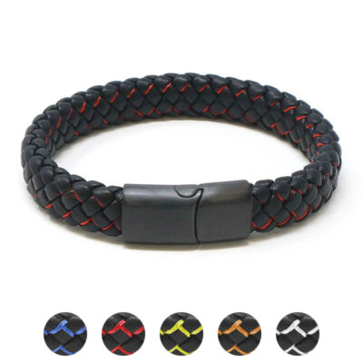 Contrast Color Leather Bracelet with Black Clasp, available in sizes S, M, L, XL. Stylish and durable, perfect for enhancing any watch or accessory collection