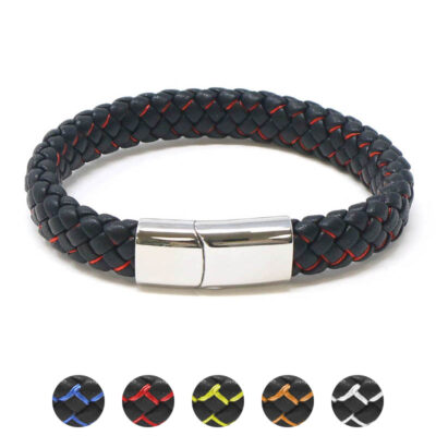 Stylish Contrast Color Leather Bracelet with Silver Clasp, available in sizes S, M, L, and XL. Perfect for adding a modern touch to your accessories collection