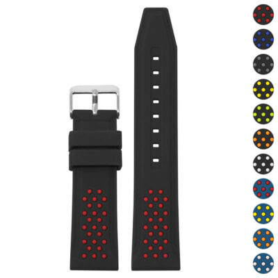 Shop the Contrasting Perforated Rubber Strap with Quick Release at Ele Straps. Available in 20mm, 22mm, 24mm, and 26mm sizes. Perfect for a stylish and comfortable watch upgrade!