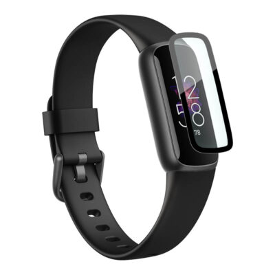 3D screen protector designed for Fitbit Luxe, showcasing a sleek, black strap and clear protective layer. Ideal for safeguarding your device's display from scratches and damage