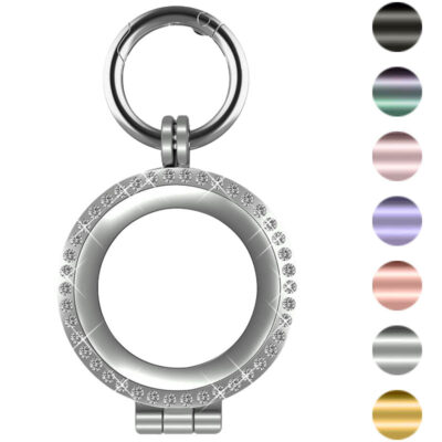 Stylish Bedazzled Keyring for Apple AirTag, featuring a sparkling design and durable metal construction. Perfect accessory for tracking your valuables with flair