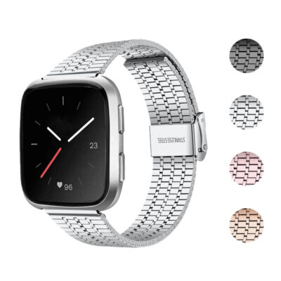 Sleek minimalist bracelet designed for Fitbit Versa and Versa 2, featuring a stylish silver metal band. Available in multiple color options for a chic look