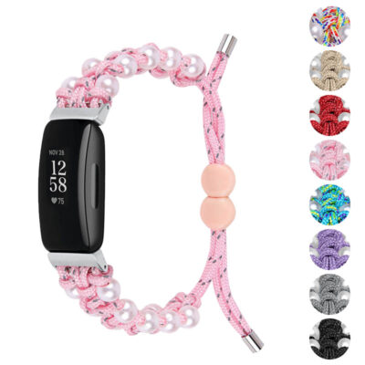 Stylish Pearl Strap for Fitbit Inspire 2, featuring a chic pink design with elegant pearls. Perfect for enhancing your fitness tracker with a touch of fashion