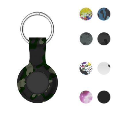 Stylish Pattern Keyring for Apple AirTag featuring a trendy camouflage design, perfect for keeping your device secure. Includes various colorful patterns for personalization