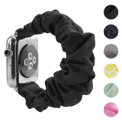 Stylish Scrunchie Band for Apple Watch in black, available in sizes 38mm, 40mm, and 41mm. Perfect for adding a trendy touch to your smartwatch. Shop now at Ele Straps!