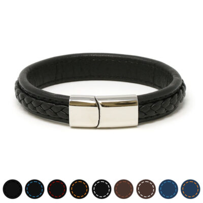 Braided Leather Bracelet featuring a sleek silver clasp, available in sizes XS to XL. Perfect for adding a touch of elegance to any outfit. Multiple color options available