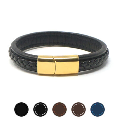 Braided Leather Bracelet with Yellow Gold Clasp, available in sizes S, M, L, XL. Stylish and versatile, perfect for any occasion. Shop now at Ele Straps for quality accessories