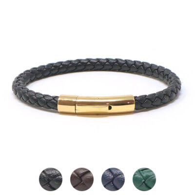 Stylish Leather Bolo Bracelet featuring a sleek yellow gold clasp. Available in sizes L, M, S, and XL. Perfect for adding a touch of elegance to any outfit