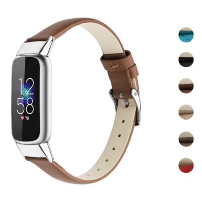 Modern Leather Band for Fitbit Luxe in brown, featuring a sleek design and comfortable fit. Available in multiple colors, perfect for stylish fitness enthusiasts