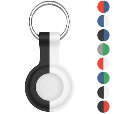Bicolor Keyring for Apple AirTag, featuring a stylish black and white design. Perfect for keeping your AirTag secure and easily accessible. Shop Ele Straps for accessories!