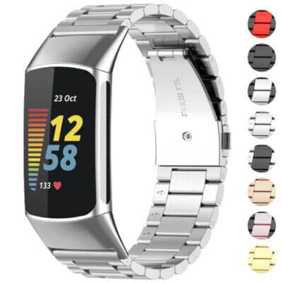 Classic Bracelet for Fitbit Charge 5, featuring a sleek stainless steel design. Upgrade your fitness tracker with this stylish and durable watch band. Perfect for any occasion!