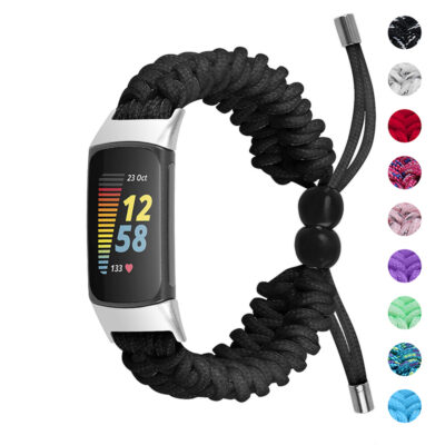 Braided Strap for Fitbit Charge 5 in black, designed for comfort and style. Explore vibrant colors and enhance your fitness tracker with this durable, fashionable accessory