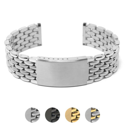 Vintage Beads of Rice Bracelet II made from durable metal. Available in sizes 18mm to 22mm. Perfect for adding a classic touch to any watch. Shop stylish watch bands at Ele Straps