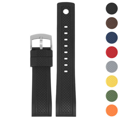 Rugged FKM Rubber Sport Strap by DASSARI, available in 20mm and 22mm sizes. Durable and stylish, perfect for active lifestyles. Upgrade your watch with this premium strap