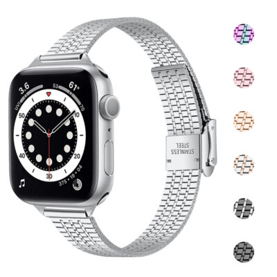 Shop the Slim Retro Bracelet for Apple Watch, available in sizes 38mm to 45mm. This stylish stainless steel strap adds a retro touch to your smartwatch. Perfect for any occasion!