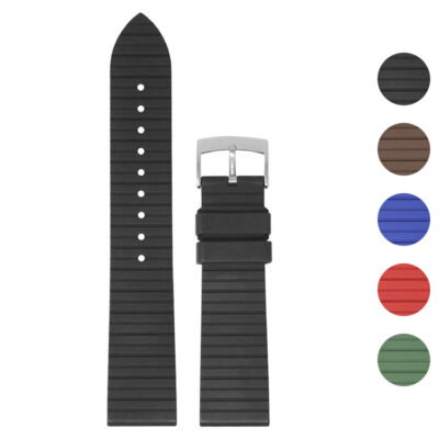 Shop the Groove Stripe FKM Rubber Sport Strap by DASSARI, available in 20mm and 22mm sizes. Durable and stylish, perfect for enhancing your watch collection