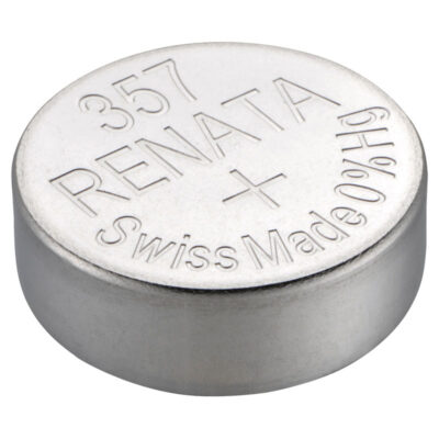 Renata 357 watch battery, Swiss-made for reliable performance. Perfect for keeping your timepieces running smoothly. Shop now at Ele Straps for quality watch accessories