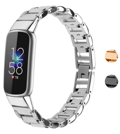 Stylish Elegance Bracelet for Fitbit Luxe, crafted with premium metal links. Enhance your smartwatch with this chic accessory available in silver, gold, and black options. Perfect for any occasion!