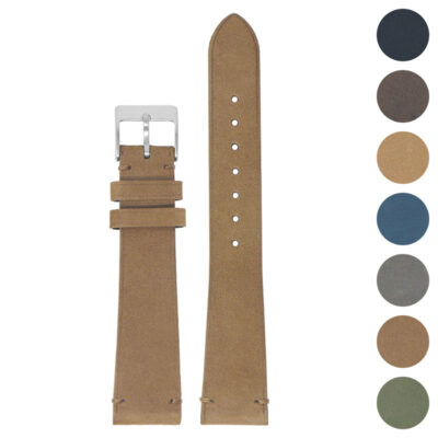 Oiled Nubuck Leather Strap by DASSARI in tan. Available in sizes 18mm to 22mm. Perfect for enhancing your watch's style with premium leather. Ideal for any occasion